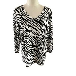 Chico's Women's Zebra Print V Neck 3/4 Sleeve Top Blouse Size 2 US L 12